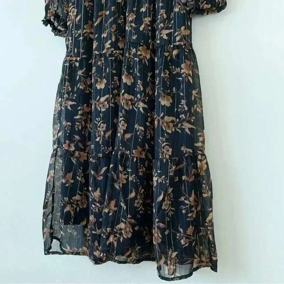 Sincerely Jules Brown Floral Print Tiered Midi Dress Size Small EUC - Picture 3 of 7
